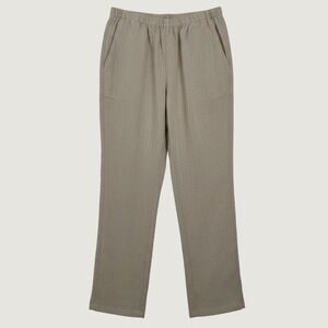 Fridaze Womens Beige 100% Linen Elastic Waist Straight Leg Pants Pockets